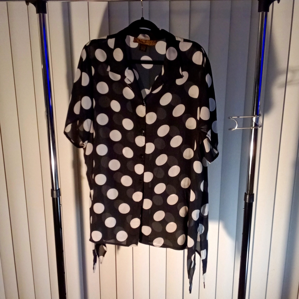Black Button Down Blouse w/White Big Dots.